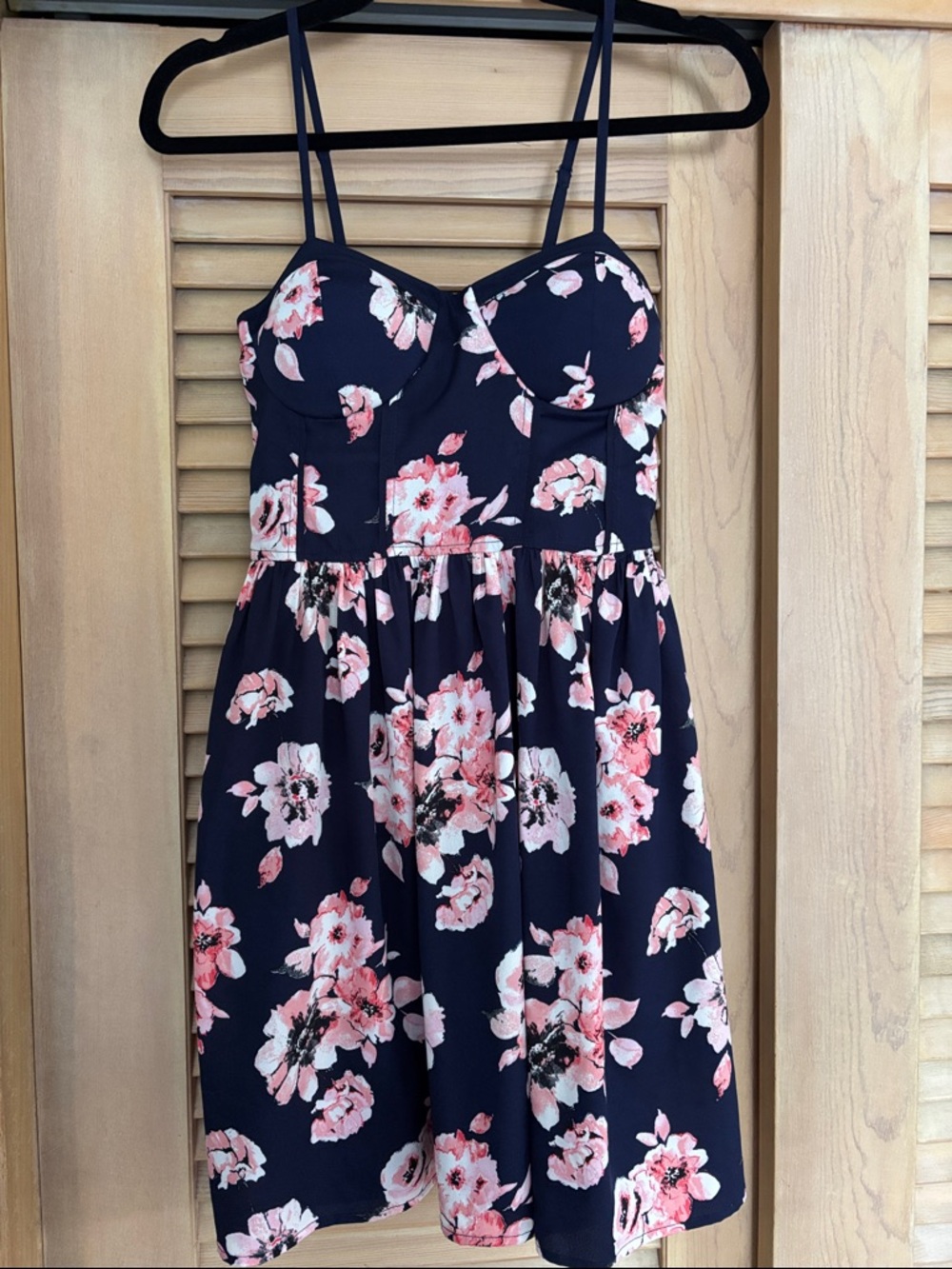 Band of Gypsies Navy Mini Dress with Pink Floral Print